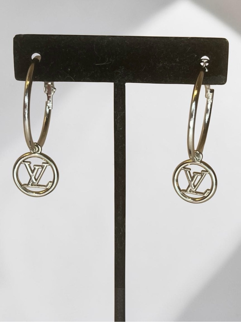 Upcycled Silver LV Louis Vuitton Charm Hoop Earrings